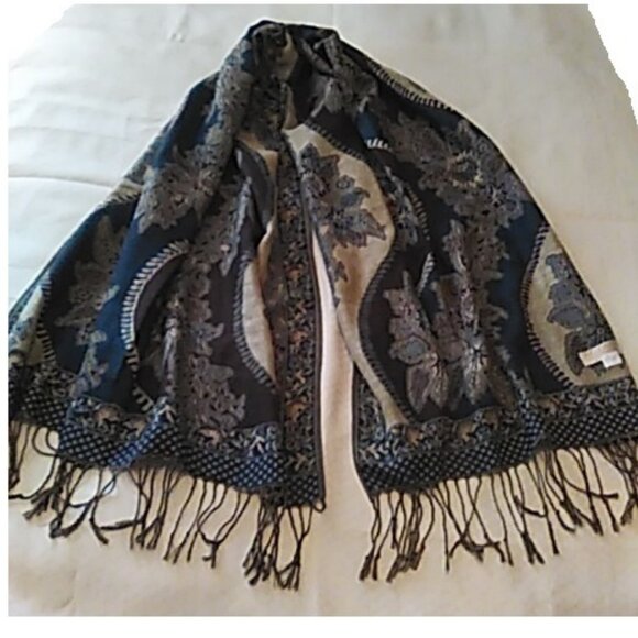 Pashmina Silk Scarf Wrap Forest Green Rich Brown 28" x 68" Elegant New  PS2. - Picture 3 of 5